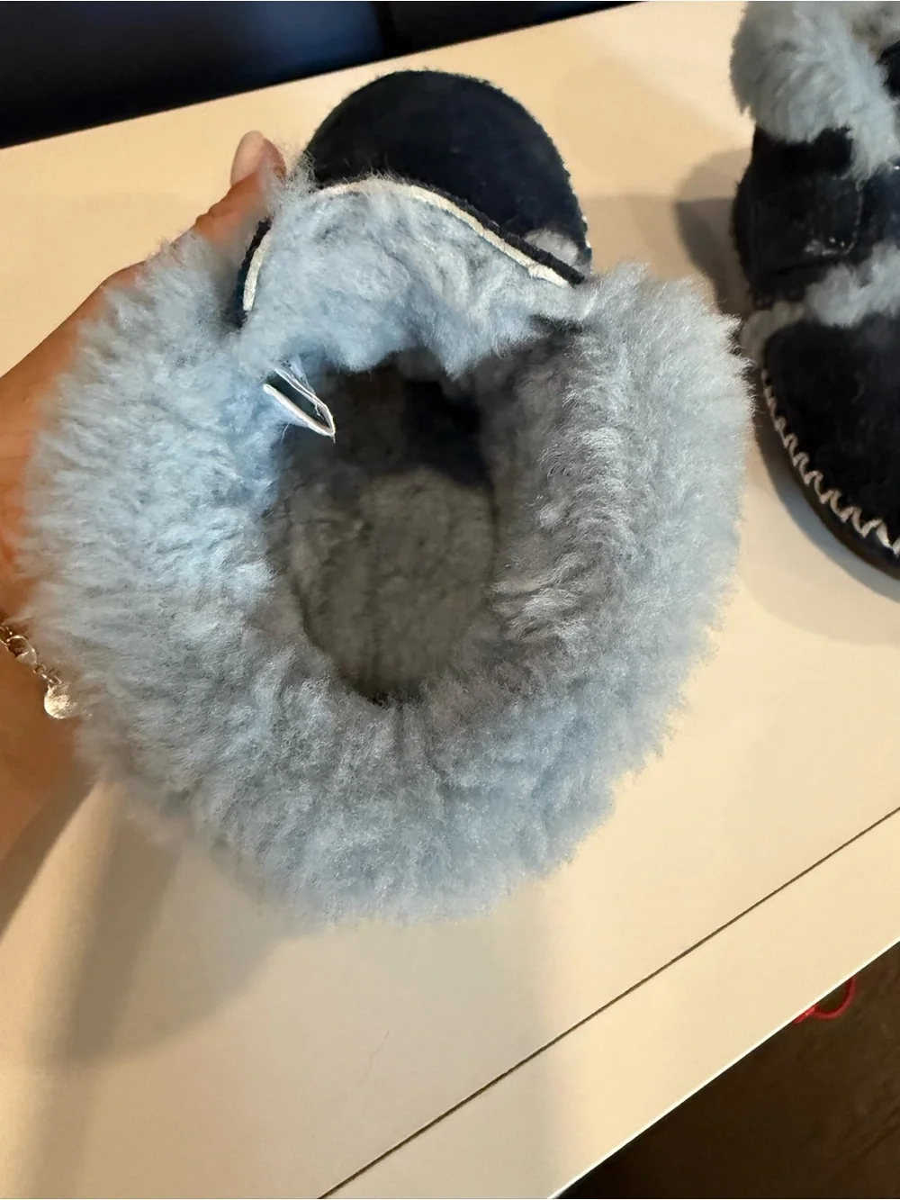 Toddler Navy Suede Genuine Sheepskin Fur booties - Cozy Winter